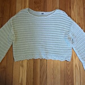 American Eagle Light Olive Cotton Knit Cropped Sweater